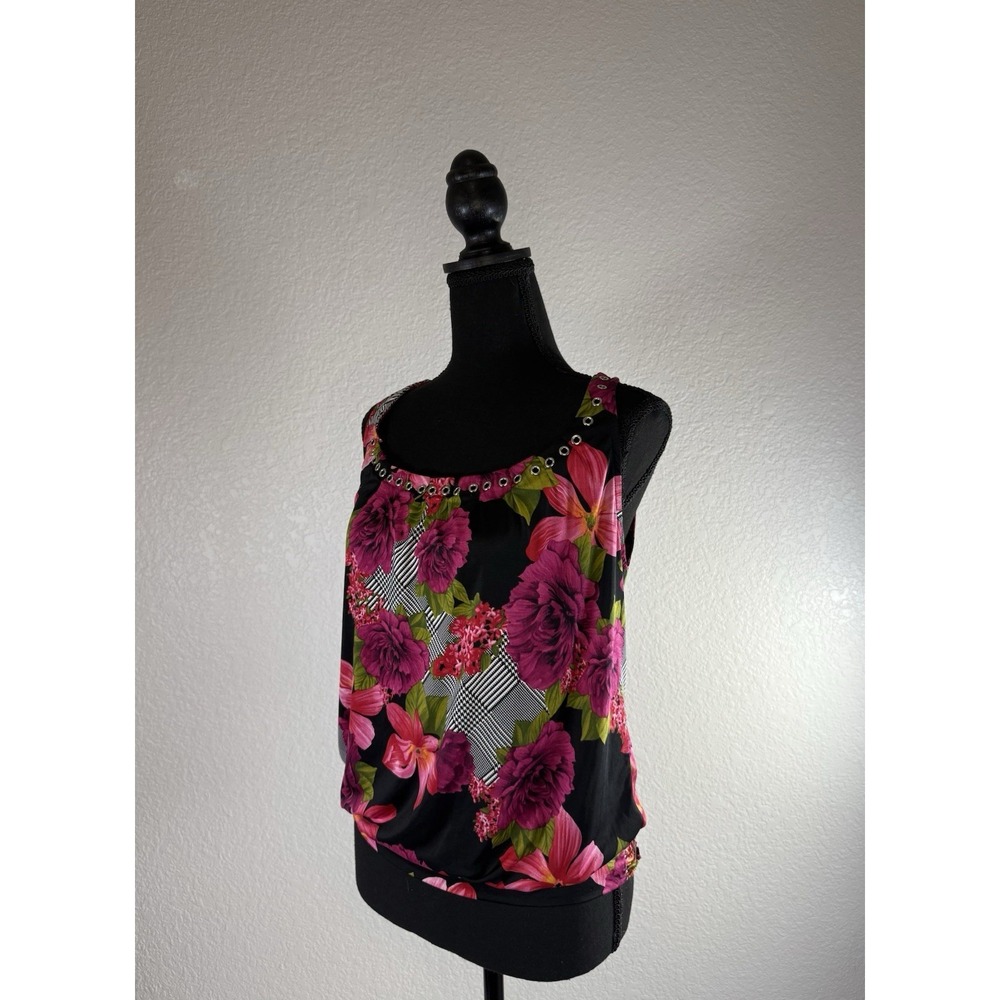 Caché y2k floral edgy‎ sleeveless lightweight top size Small